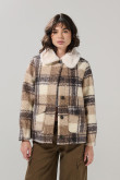 Chaqueta kaki afelpada con cuadros y cuello trucker
