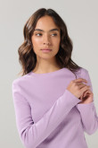Camiseta acanalada manga larga unicolor con cuello redondo
