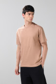 Camiseta en algodón unicolor manga corta con hombro rodado