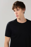 Camiseta en algodón ajustada con cuello redondo unicolor