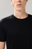 Camiseta en algodón ajustada con cuello redondo unicolor