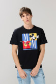 Camiseta cuello redondo negra con estampado de Mickey