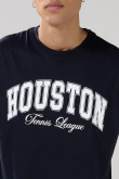 Camiseta manga sisa azul oversize con diseño college