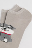Medias unicolores tobilleras con arte de perrito