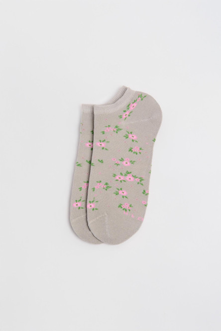 Medias unicolores tobilleras con diseño de flores.