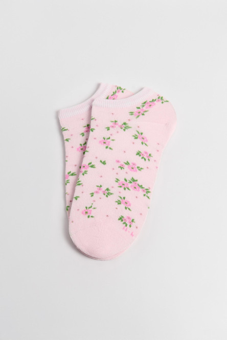 Medias unicolores tobilleras con diseño de flores.