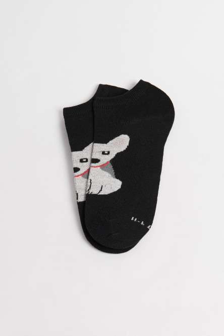 Medias unicolores tobilleras con arte de perrito