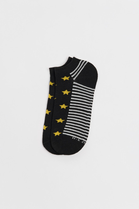 Medias unicolores tobilleras con rayas y diseño de estrellas