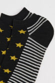 Medias unicolores tobilleras con rayas y diseño de estrellas