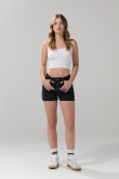 Short de jean tiro alto gris intenso con botones metálicos