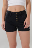 Short de jean tiro alto gris intenso con botones metálicos