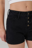 Short de jean tiro alto gris intenso con botones metálicos