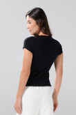 Camiseta en tela de rib unicolor ajustada manga corta