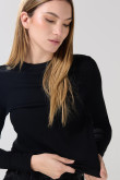 Camiseta en rib ceñida unicolor con manga larga