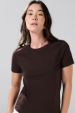 Camiseta ajustada cuello redondo unicolor en algodón