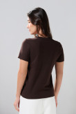 Camiseta ajustada cuello redondo unicolor en algodón