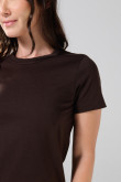 Camiseta ajustada cuello redondo unicolor en algodón