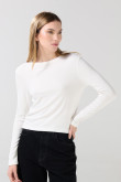 Camiseta en rib ceñida unicolor con manga larga