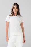 Camiseta ajustada cuello redondo unicolor en algodón