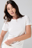 Camiseta ajustada cuello redondo unicolor en algodón