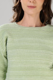 Suéter tejido cuello redondo unicolor con texturas