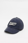 Gorra de beisbolera color kaki y azul con bordado 3D.