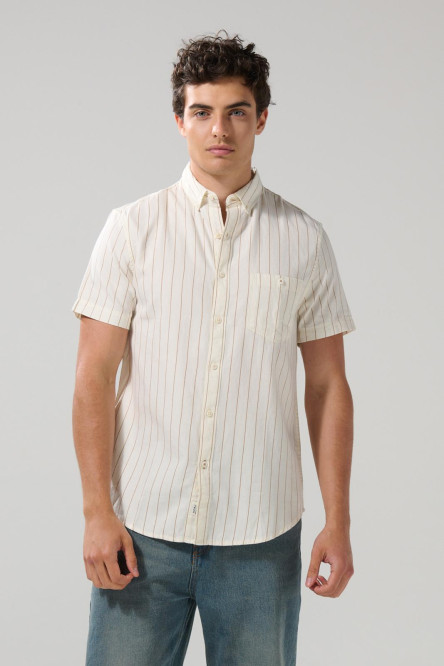 Camisa a rayas unicolor con manga corta y bolsillo