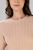 Suéter cuello redondo rosado claro con trenzas
