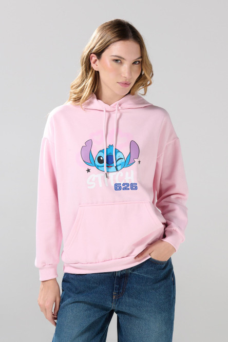 Buzo oversize rosado con capota y arte de Lilo y Stitch