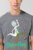 Camiseta manga corta gris intensa con arte de Rick and Morty