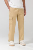 Pantalón de dril cargo unicolor con bota recta ajustable
