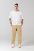 Pantalón de dril cargo unicolor con bota recta ajustable