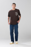 Camiseta manga corta oversize unicolor con textos estampados