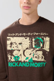 Buzo café oscuro oversize cuello redondo de Rick and Morty