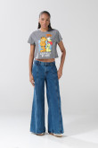 Camiseta gris medio crop top de Garfield con manga ranglan