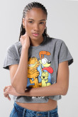 Camiseta gris medio crop top de Garfield con manga ranglan
