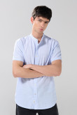 Camisa cuello nerú unicolor con rayas y manga corta