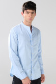 Camisa en algodón con cuello nerú unicolor y botones