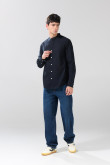 Camisa en algodón con cuello nerú unicolor y botones