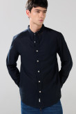 Camisa en algodón con cuello nerú unicolor y botones