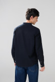 Camisa en algodón con cuello nerú unicolor y botones