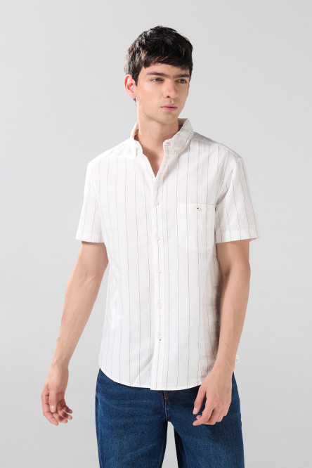 Camisa unicolor en algodón cuello button down a rayas