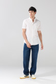 Camisa unicolor en algodón cuello button down a rayas