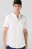 Camisa unicolor en algodón cuello button down a rayas