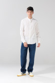 Camisa en algodón con cuello nerú unicolor y botones