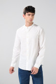 Camisa en algodón con cuello nerú unicolor y botones