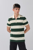 Camiseta polo kaki clara con cremallera y rayas verdes