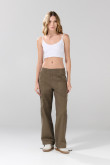 Pantalón cargo tiro alto unicolor con bota recta