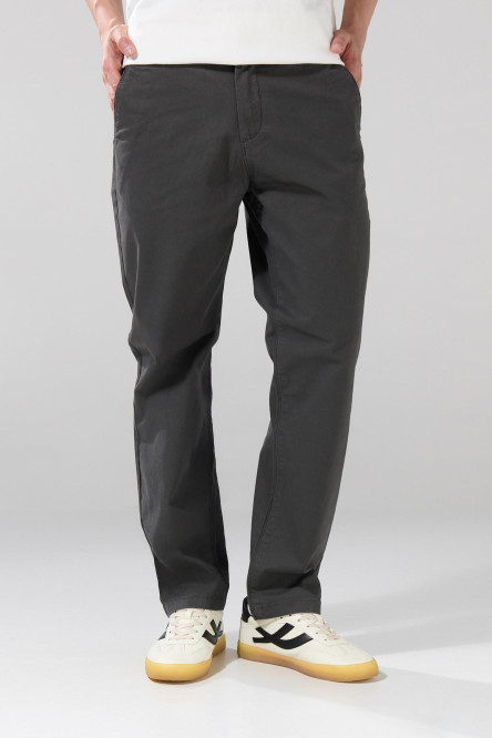 Pantalón unicolor de dril straight leg con tiro medio
