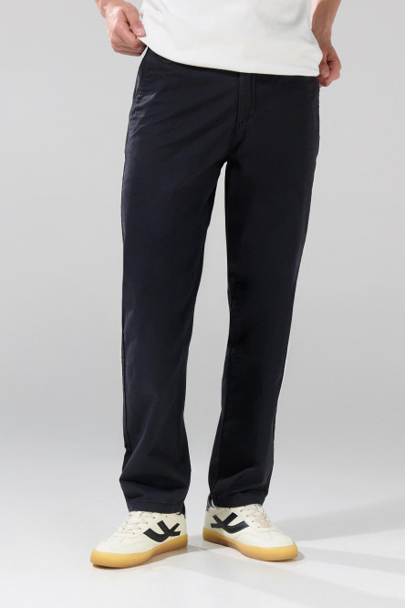 Pantalón unicolor de dril straight leg con tiro medio